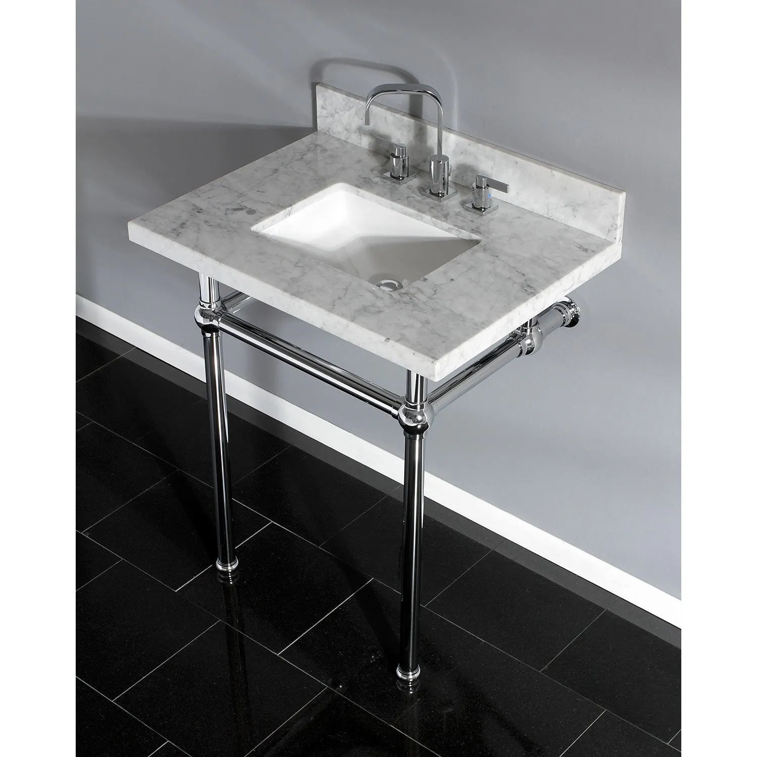 Kingston Brass Templeton 30" x 22" Carrara Marble Vanity Top with Brass Console Legs Carrara Marble/Polished Chrome