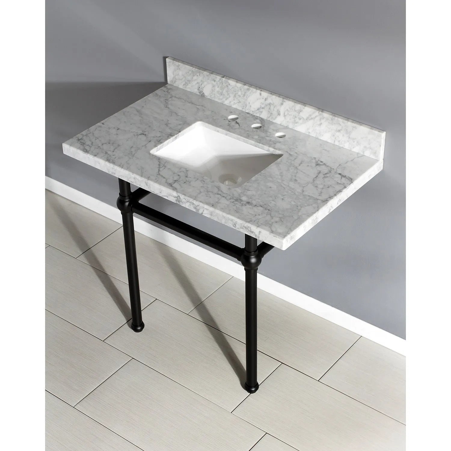 Kingston Brass Templeton 36" x 22" Carrara Marble Vanity Top with Brass Console Legs Carrara Marble/Matte Black