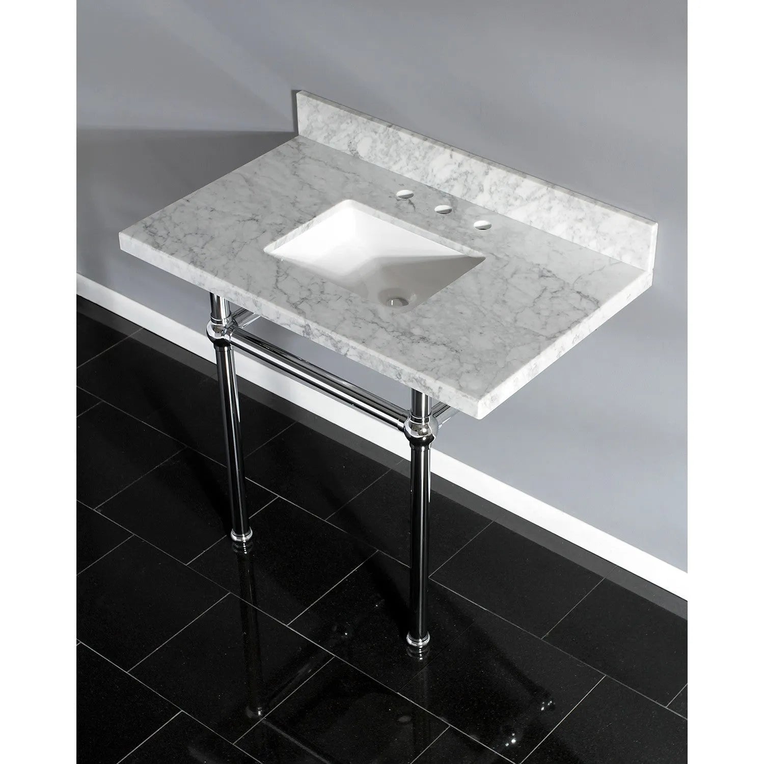 Kingston Brass Templeton 36" x 22" Carrara Marble Vanity Top with Brass Console Legs Carrara Marble/Polished Chrome