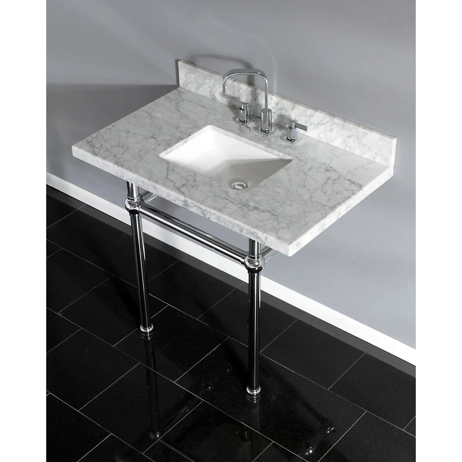 Kingston Brass Templeton 36" x 22" Carrara Marble Vanity Top with Brass Console Legs Carrara Marble/Polished Chrome
