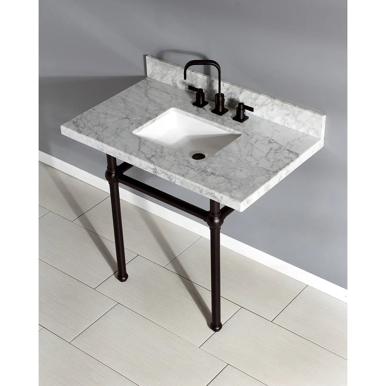 Kingston Brass Templeton 36" x 22" Carrara Marble Vanity Top with Brass Console Legs Carrara Marble/Oil Rubbed Bronze