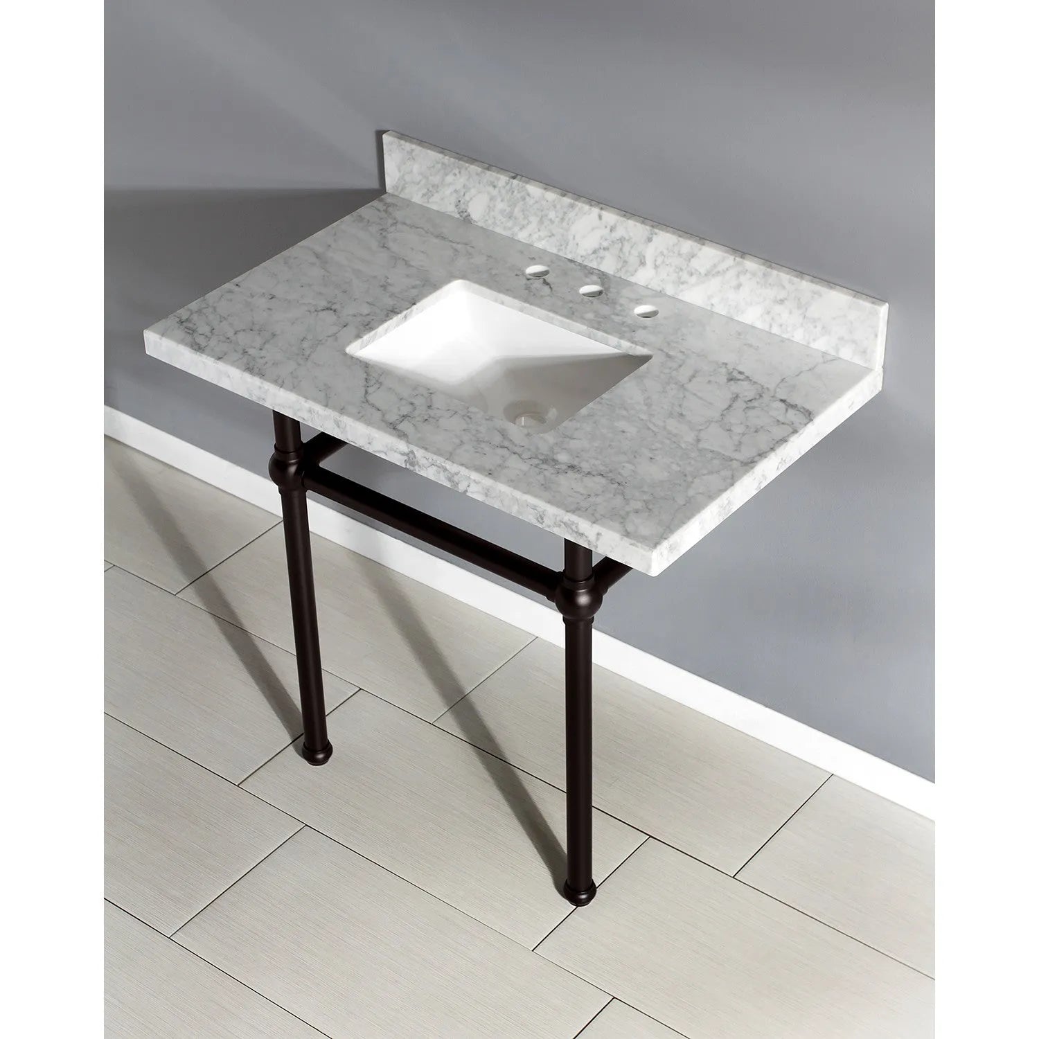 Kingston Brass Templeton 36" x 22" Carrara Marble Vanity Top with Brass Console Legs Carrara Marble/Oil Rubbed Bronze