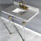 Kingston Brass Templeton 36" x 22" Carrara Marble Vanity Top with Clear Acrylic Console Legs in Brushed Brass