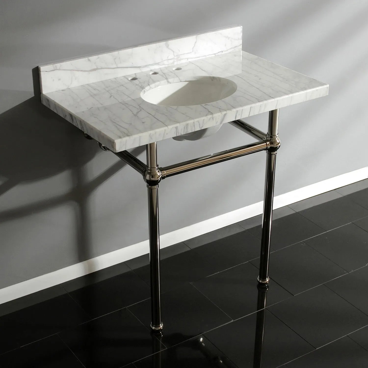 Kingston Brass Templeton 36" x 22" Carrara Marble Vanity Top with Brass Console Legs Carrara Marble/Polished Nickel