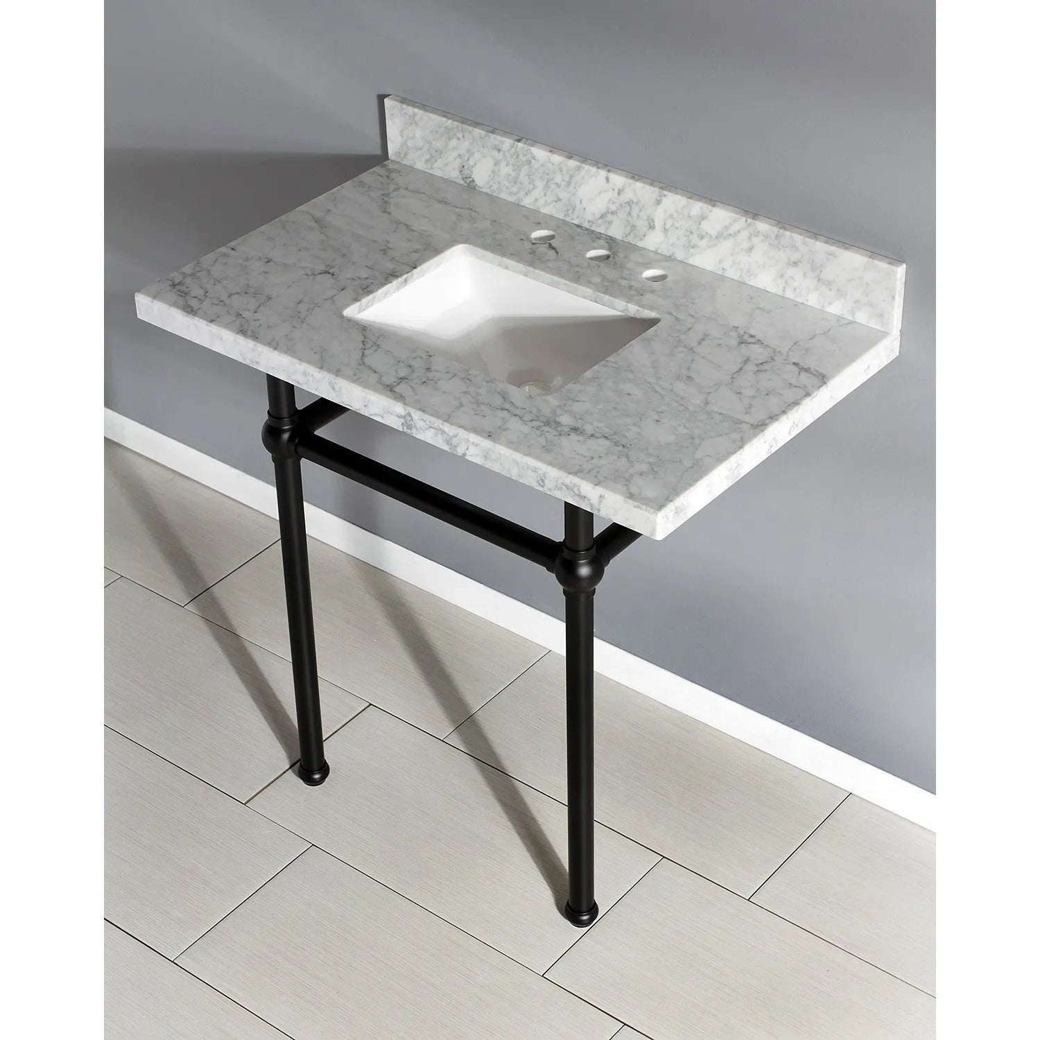 Kingston Brass Templeton 36" x 22" Carrara Marble Vanity Top with Brass Console Legs Carrara Marble/Matte Black