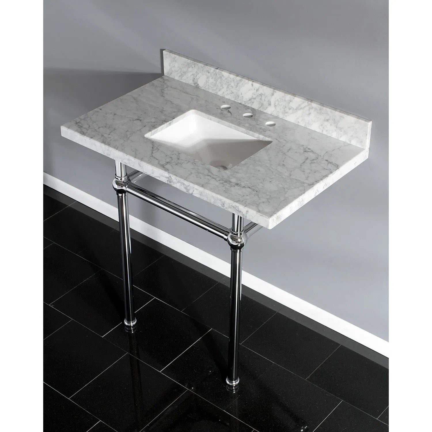 Kingston Brass Templeton 36" x 22" Carrara Marble Vanity Top with Brass Console Legs Carrara Marble/Polished Chrome