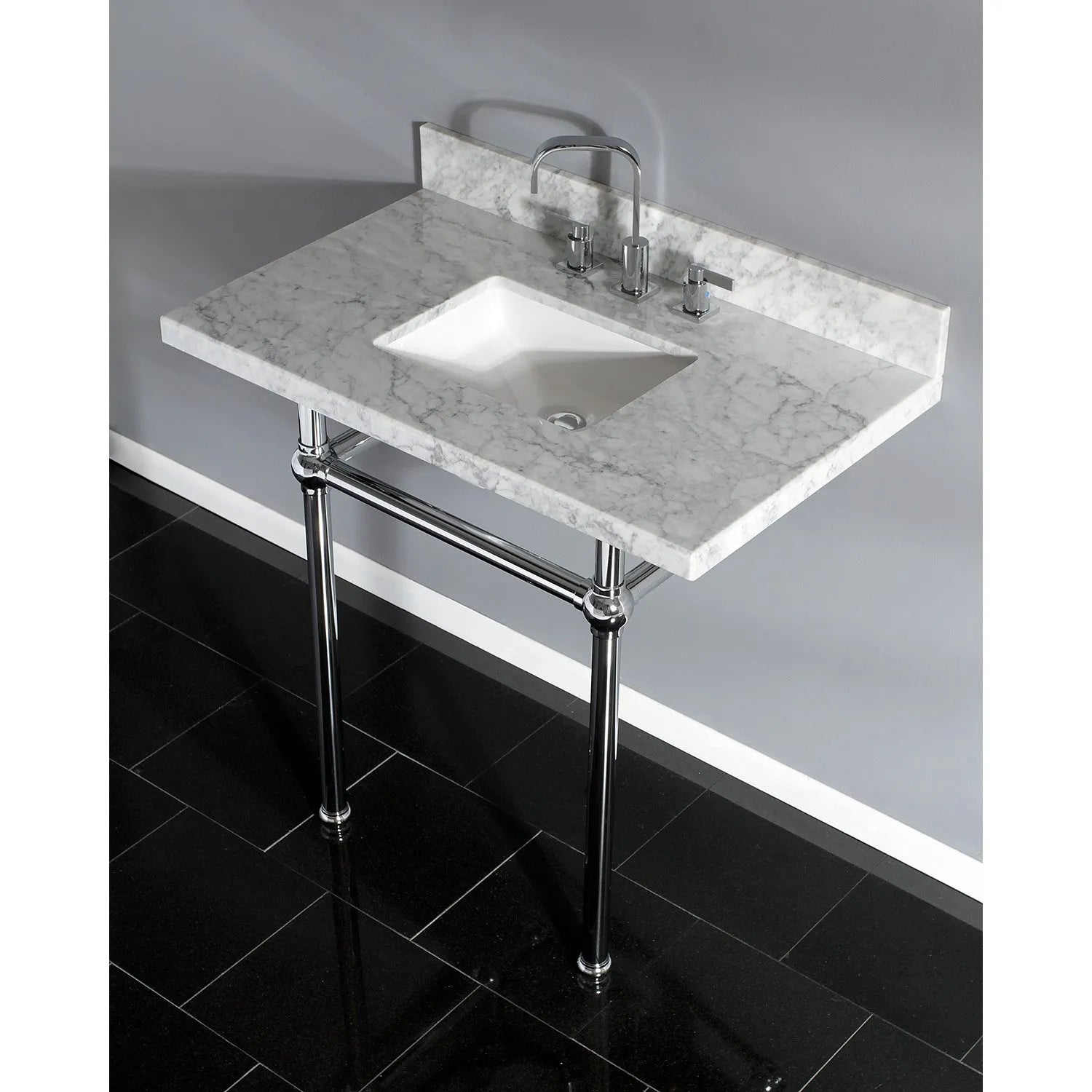 Kingston Brass Templeton 36" x 22" Carrara Marble Vanity Top with Brass Console Legs Carrara Marble/Polished Chrome