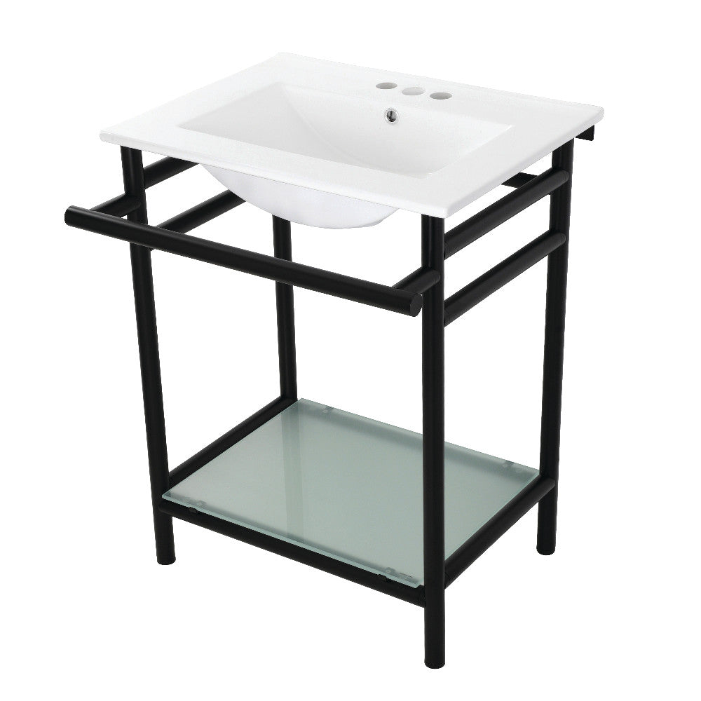 Kingston Brass 24-Inch Ceramic Console Sink (4-Inch, 3-Hole) White/Matte Black