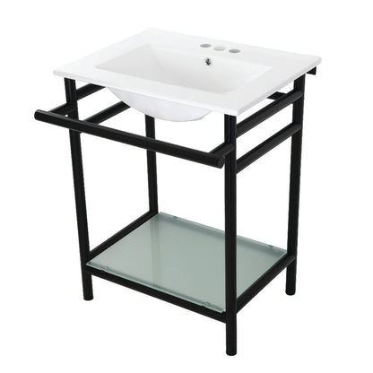 Kingston Brass 24-Inch Ceramic Console Sink (4-Inch, 3-Hole) White/Matte Black