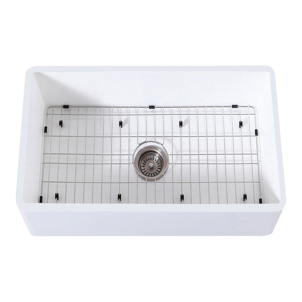 Kingston Brass 30 in. Farmhouse Kitchen Sink with Strainer and Grid, Matte White (KGKFA301810BC) 