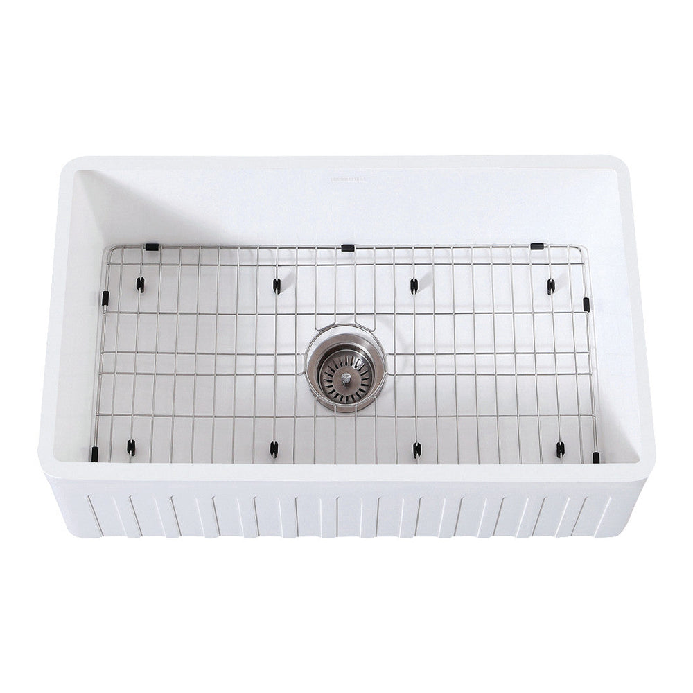 Kingston Brass 30 in. Farmhouse Kitchen Sink with Strainer and Grid, Matte White (KGKFA301810CD) Matte White/Brushed