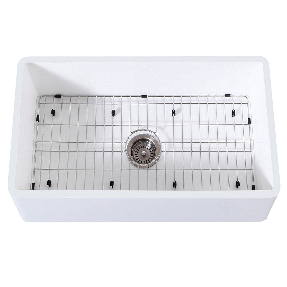 Kingston Brass 33 in. Farmhouse Kitchen Sink with Strainer and Grid, Matte White (KGKFA331810BC)