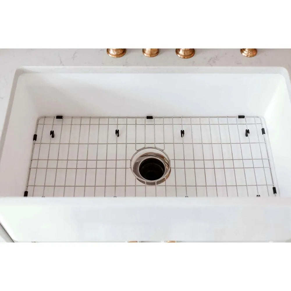 Kingston Brass 33 in. Farmhouse Kitchen Sink with Strainer and Grid, Matte White (KGKFA331810BC) Matte White/Brushed