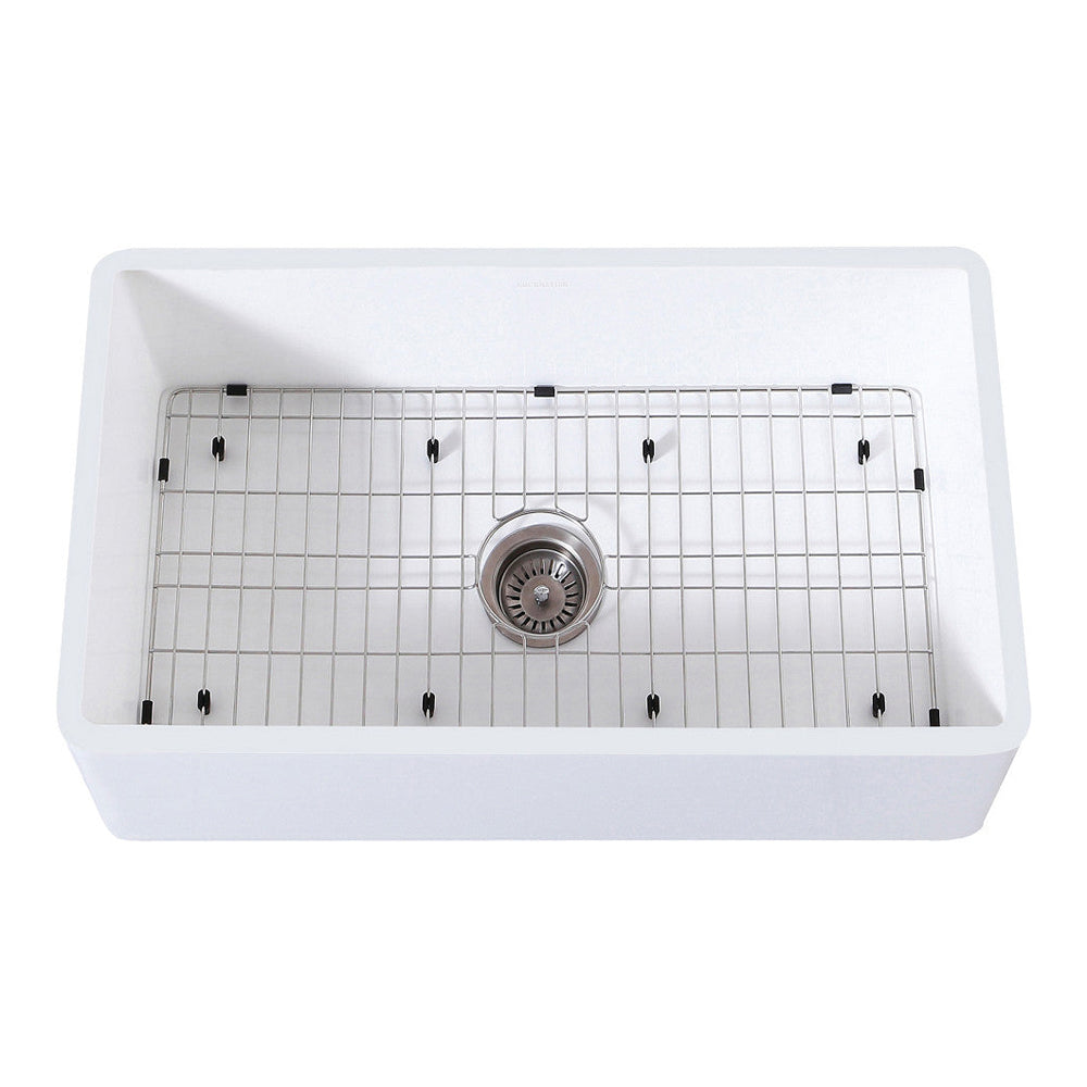 Kingston Brass 33 in. Farmhouse Kitchen Sink with Strainer and Grid, Matte White (KGKFA331810BC)