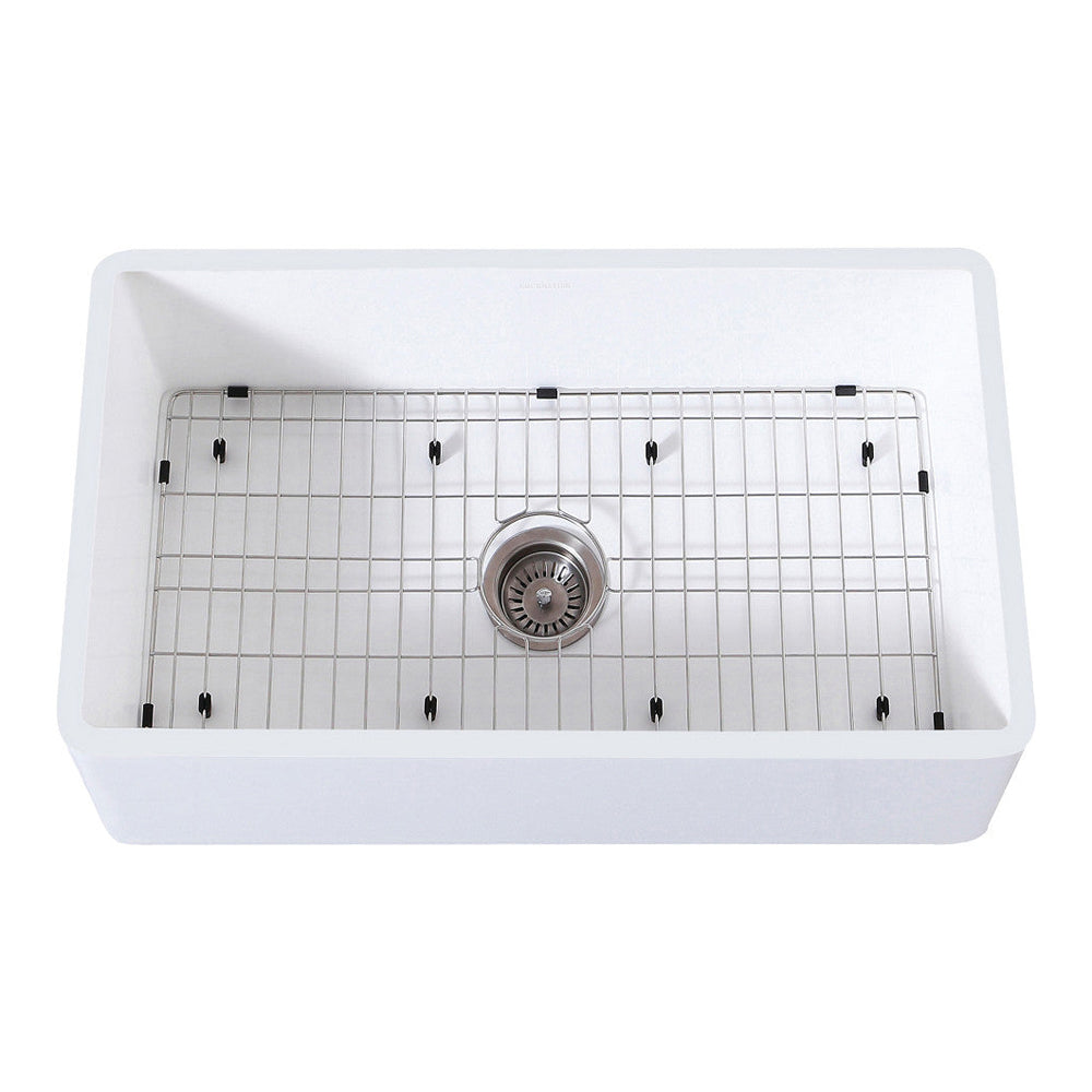 Kingston Brass 33 in. Farmhouse Kitchen Sink with Strainer and Grid, Matte White (KGKFA331810BC) Matte White/Brushed