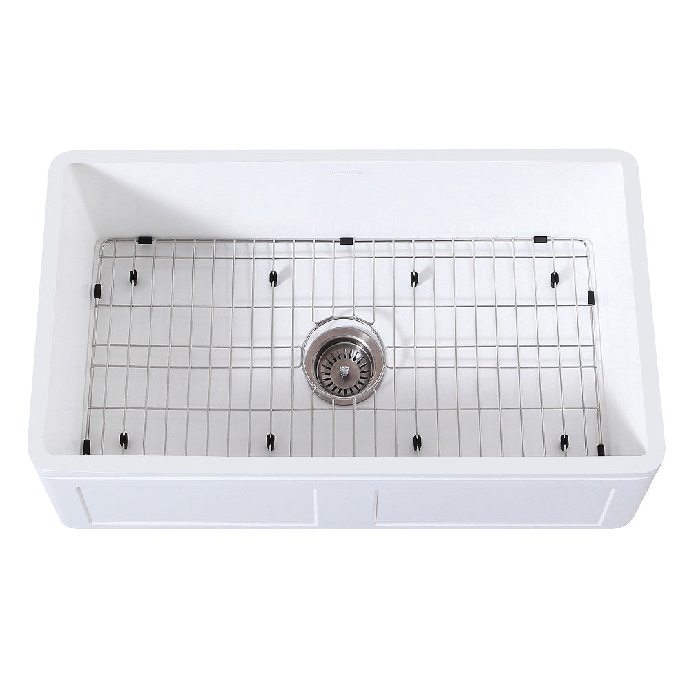 Kingston Brass 33 in. Farmhouse Kitchen Sink with Strainer and Grid, Matte White (KGKFA331810DS) 