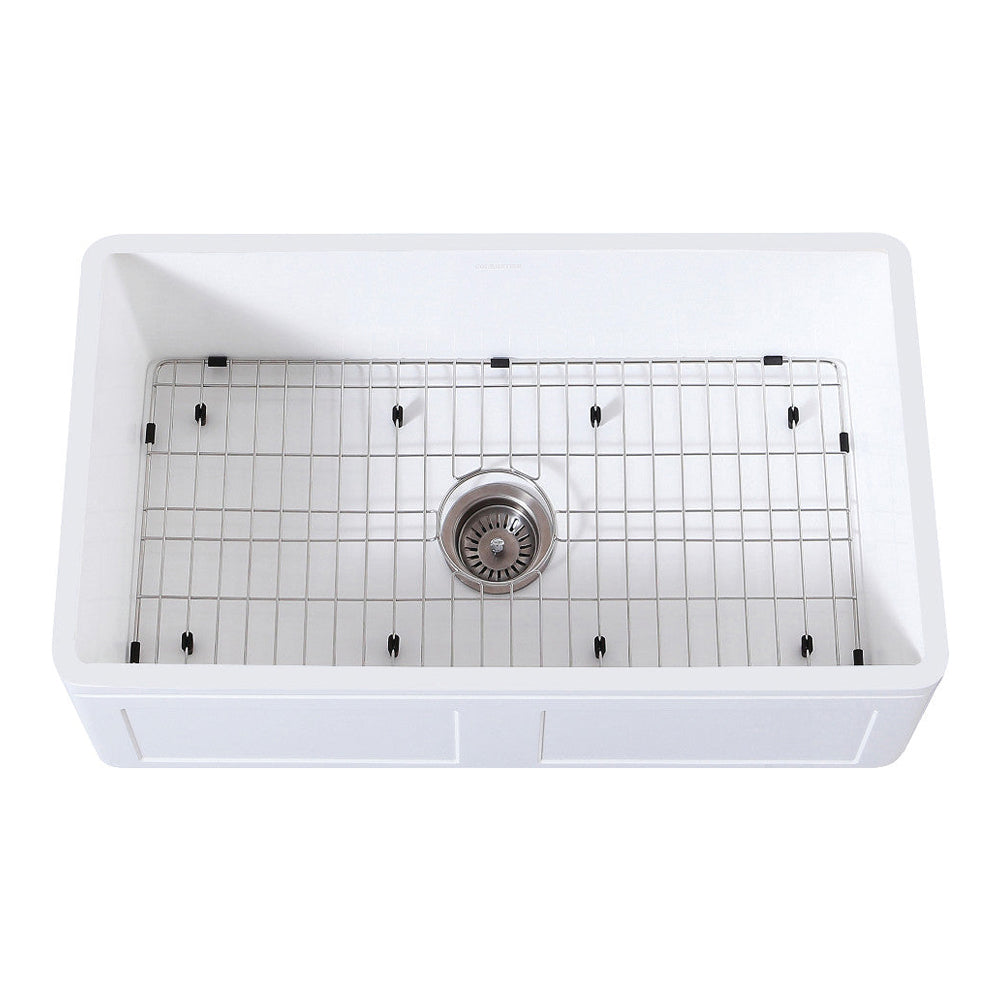 Kingston Brass 33 in. Farmhouse Kitchen Sink with Strainer and Grid, Matte White (KGKFA331810DS) 