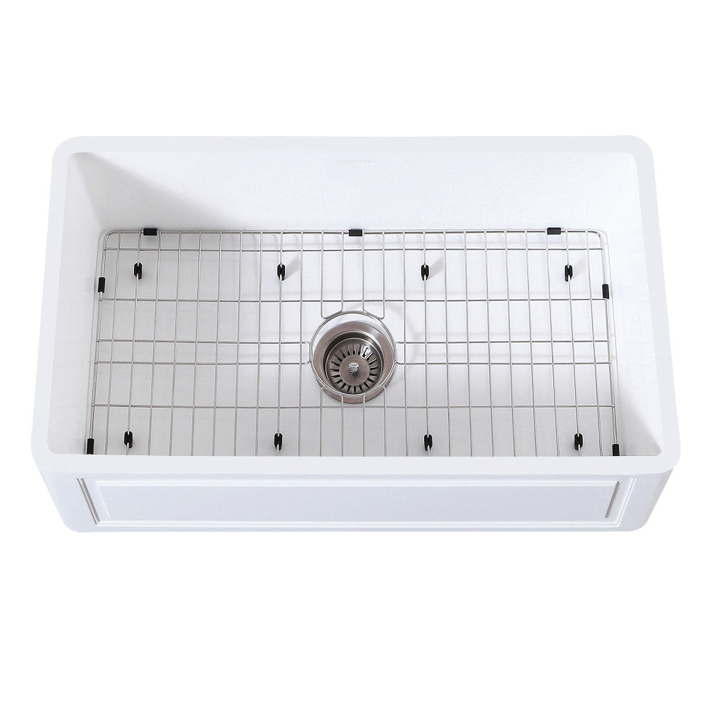 Kingston Brass 33 in. Farmhouse Kitchen Sink with Strainer and Grid, Matte White (KGKFA331810LD) 