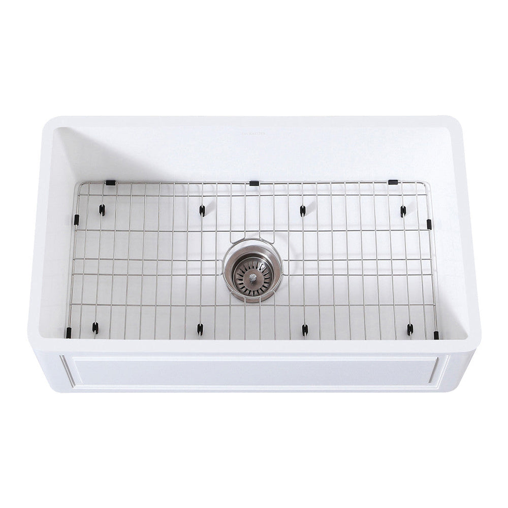 Kingston Brass 33 in. Farmhouse Kitchen Sink with Strainer and Grid, Matte White (KGKFA331810LD) 