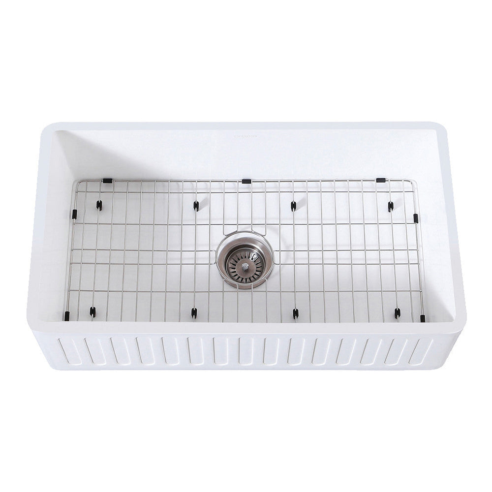 Kingston Brass 33 in. Farmhouse Kitchen Sink with Strainer and Grid, Matte White (KGKFA331810RM) 