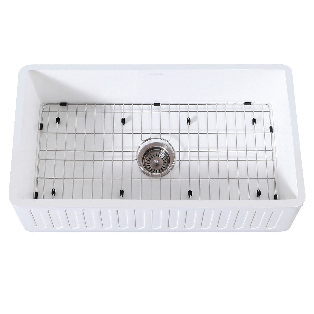 Kingston Brass 33 in. Farmhouse Kitchen Sink with Strainer and Grid, Matte White (KGKFA331810RM) 