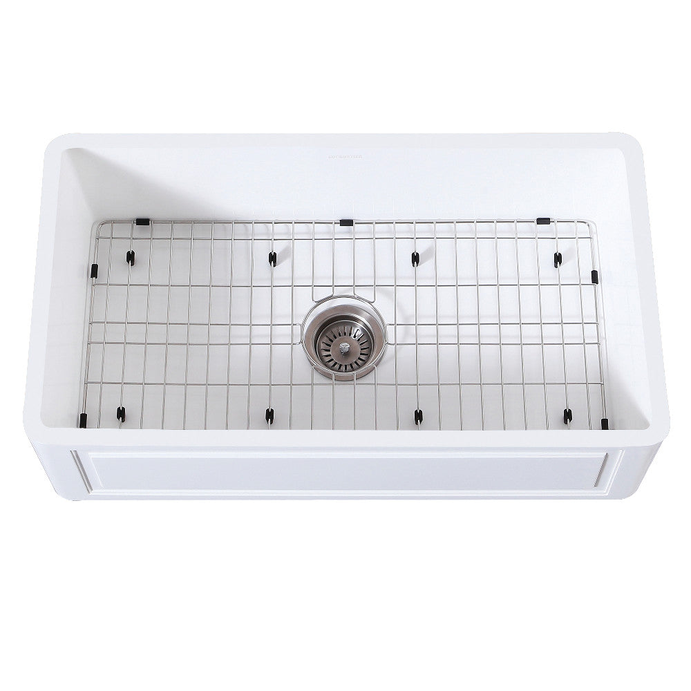 Kingston Brass 36 in. Farmhouse Kitchen Sink with Strainer and Grid, Matte White (KGKFA361810LD) 