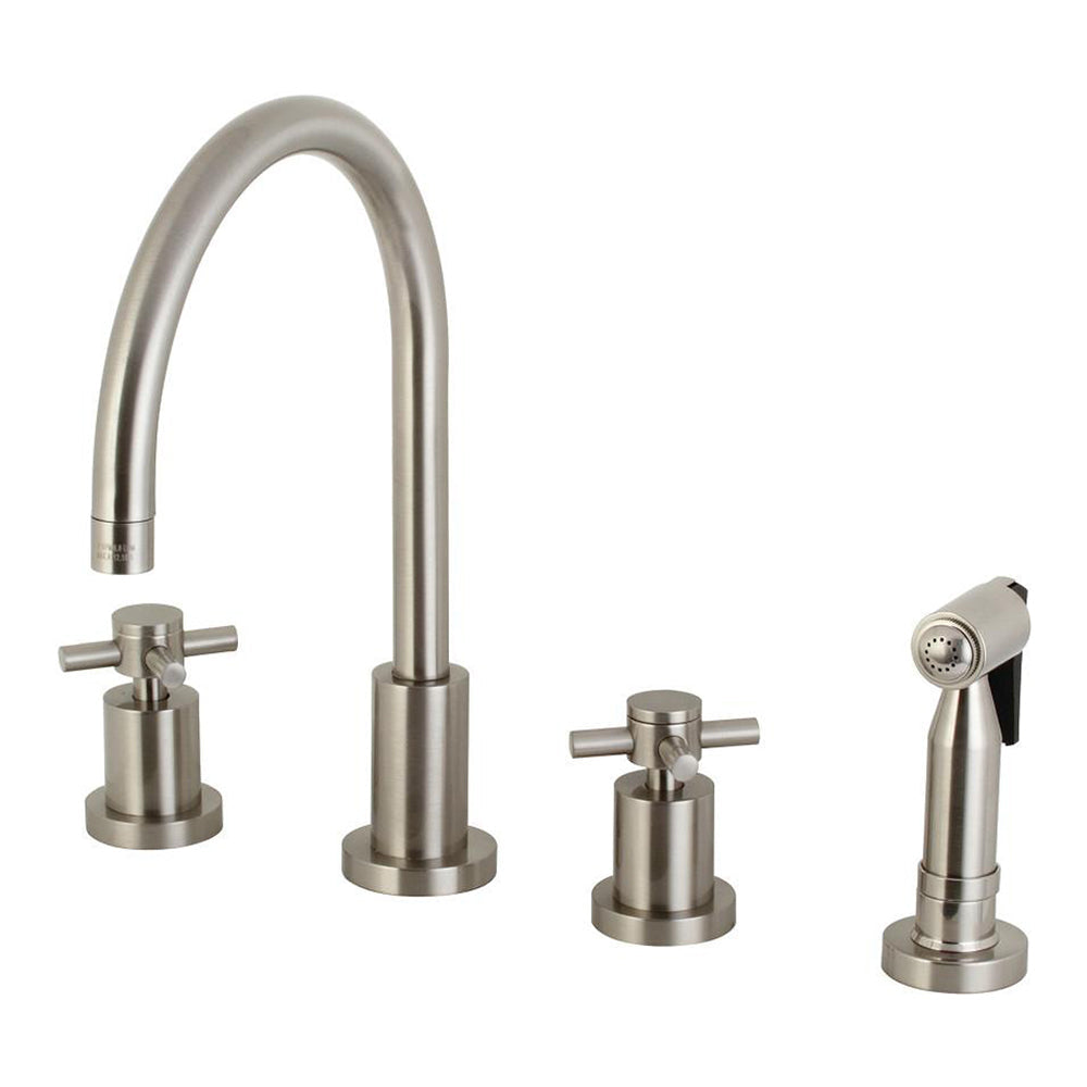 Kingston Brass 8 in. Widespread Kitchen Faucet with Brass Sprayer (KS8728DXBS) Brushed Nickel