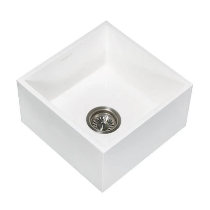 Kingston Brass Arcticstone 15 in. Undermount Solid-Surface Square Single Bowl Bar Sink with Drain, Matte White (GKUSA15158) Matte White