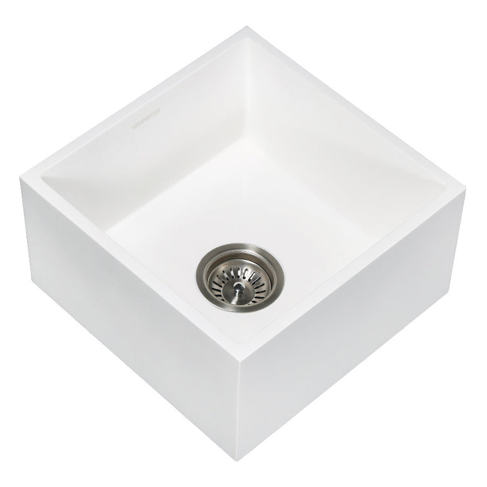 Kingston Brass Arcticstone 15 in. Undermount Solid-Surface Square Single Bowl Bar Sink with Drain, Matte White (GKUSA15158)