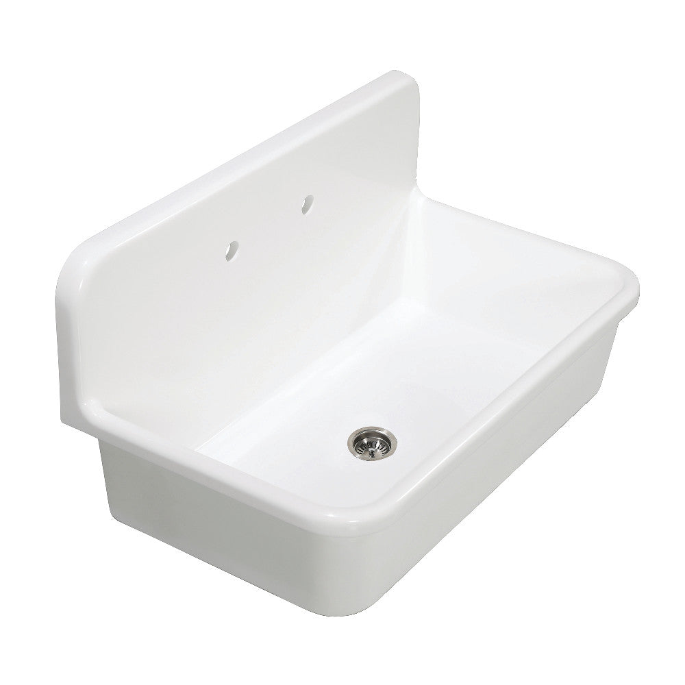 Kingston Brass Arcticstone 36 in. Solid Surface Top-Mount Kitchen Sink with Backsplash, Matte White (GKTA3620198) Matte White