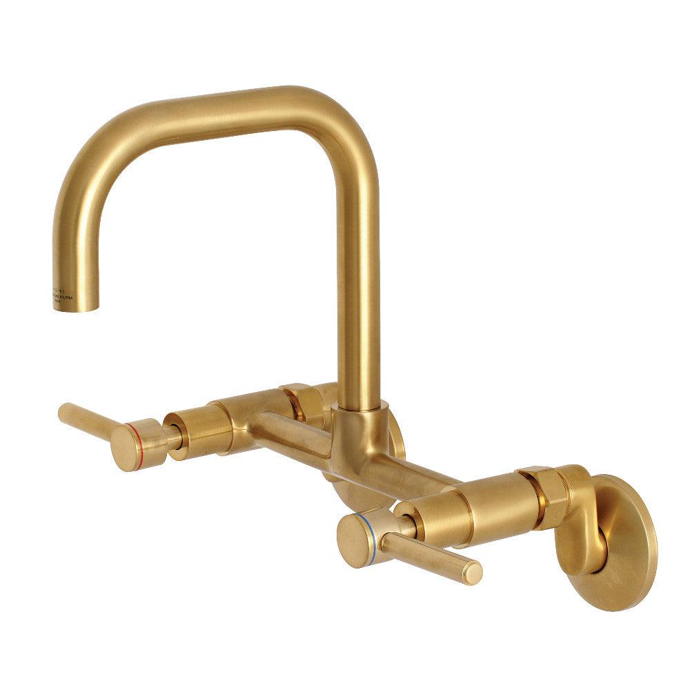Kingston Brass Concord 8 in. Adjustable Center Wall Mount Kitchen Faucet (KS813) Brushed Brass