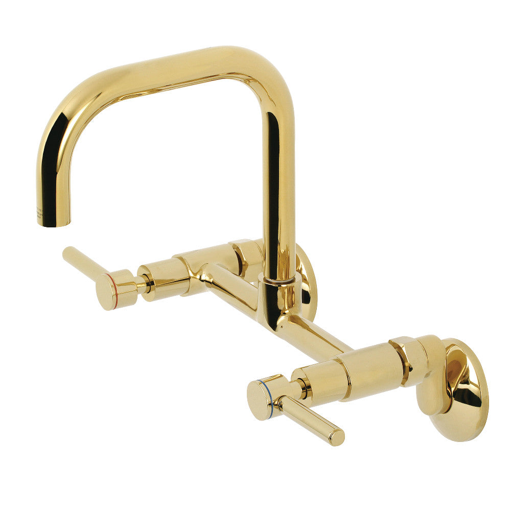 Kingston Brass Concord 8 in. Adjustable Center Wall Mount Kitchen Faucet (KS813) Polished Brass