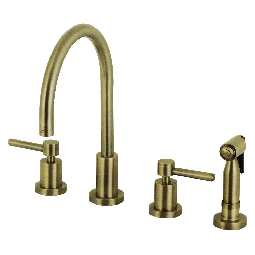 Kingston Brass Concord 8 in. Widespread Kitchen Faucet with Brass Sprayer (KS8720) Antique Brass