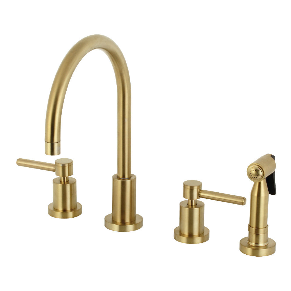 Kingston Brass Concord 8 in. Widespread Kitchen Faucet with Brass Sprayer (KS8720) Brushed Brass