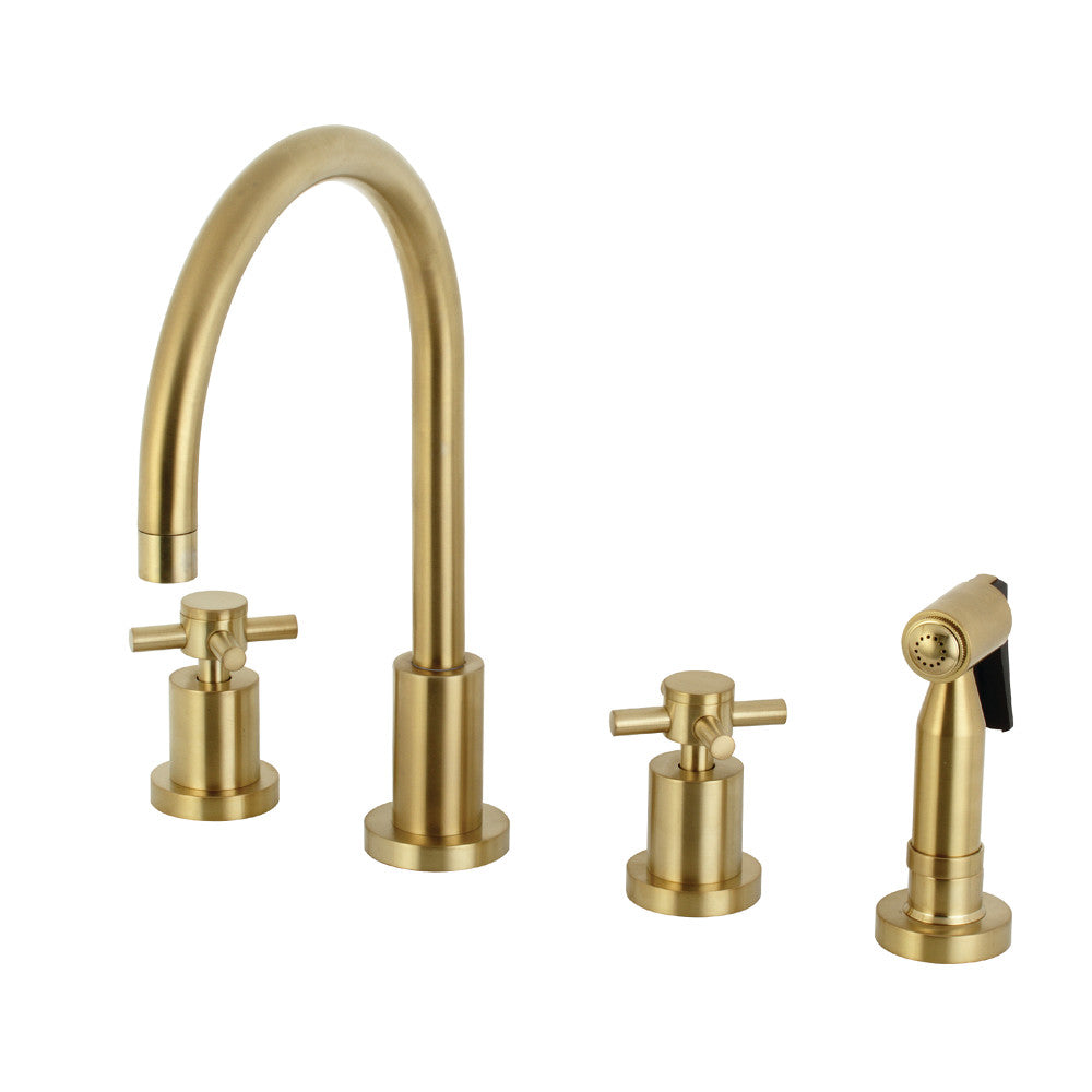 Kingston Brass Concord 8 in. Widespread Kitchen Faucet with Brass Sprayer (KS8726DXBS) Brushed Brass