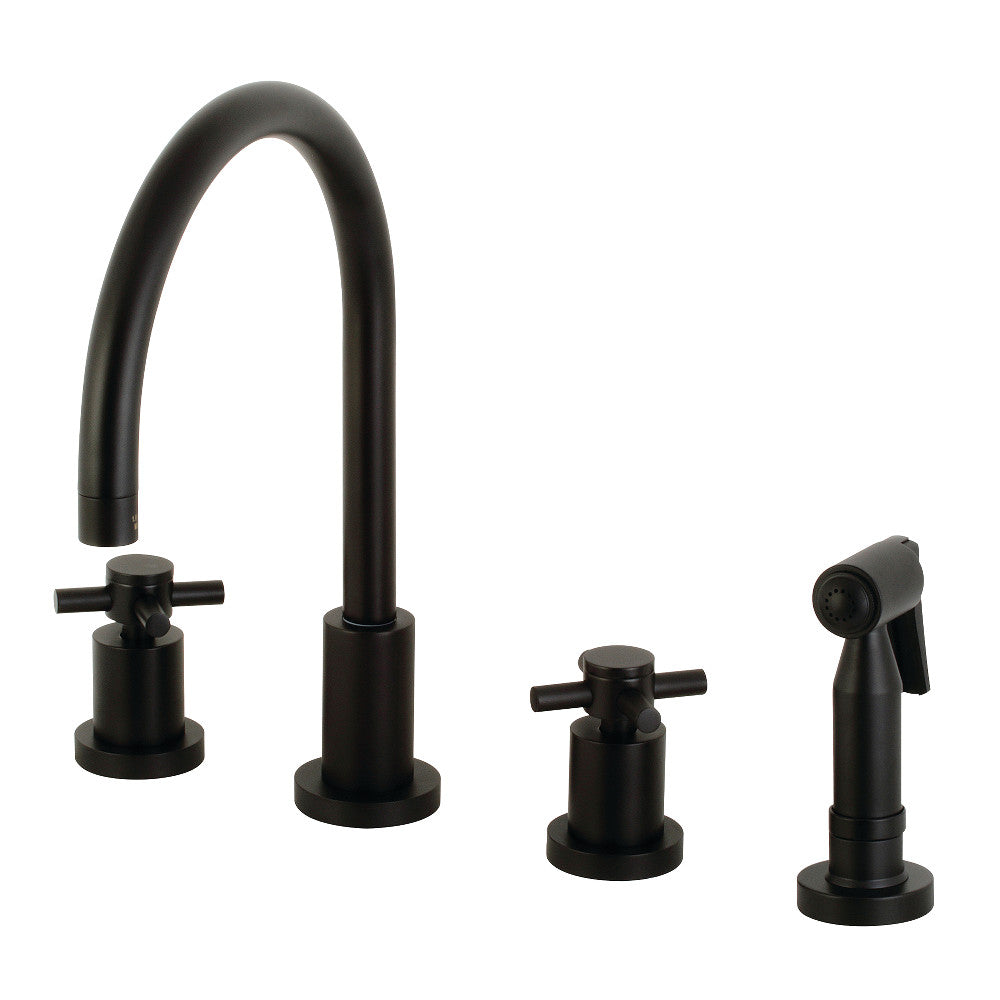 Kingston Brass Concord 8 in. Widespread Kitchen Faucet with Brass Sprayer (KS8726DXBS) Matte Black