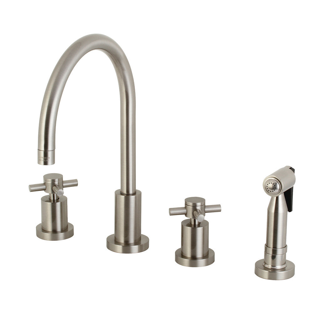 Kingston Brass Concord 8 in. Widespread Kitchen Faucet with Brass Sprayer (KS8726DXBS) Brushed Nickel