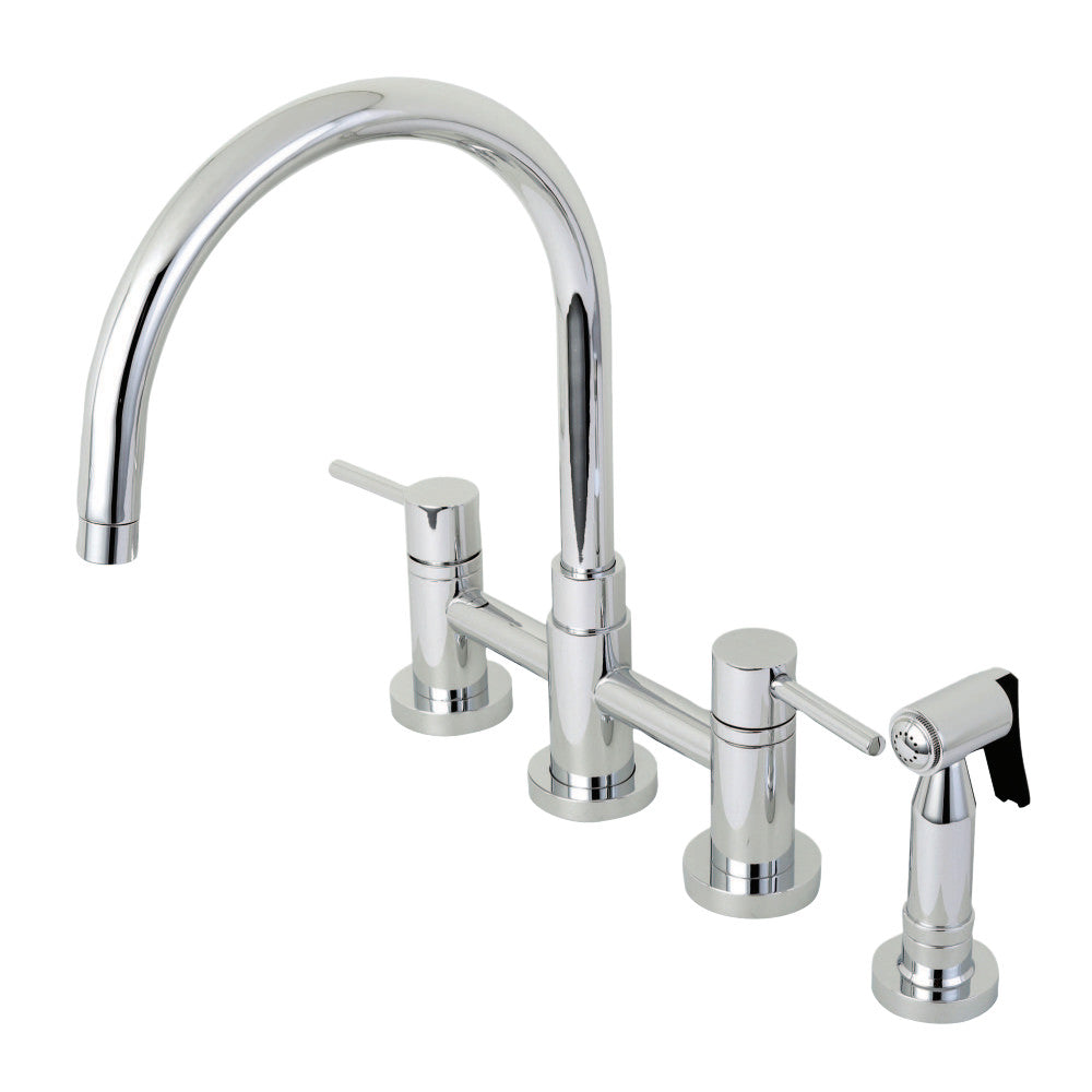 Kingston Brass Concord Two-Handle Bridge Kitchen Faucet with Brass Side Sprayer (KS8278DLBS) Polished Chrome