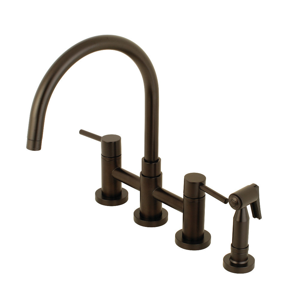 Kingston Brass Concord Two-Handle Bridge Kitchen Faucet with Brass Side Sprayer (KS8278DLBS) Oil Rubbed Bronze