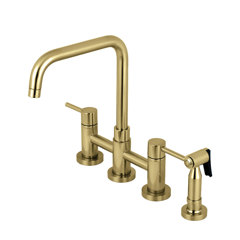 Kingston Brass Concord Two-Handle Bridge Kitchen Faucet with Brass Sprayer (KS8287DLBS) Brushed Brass