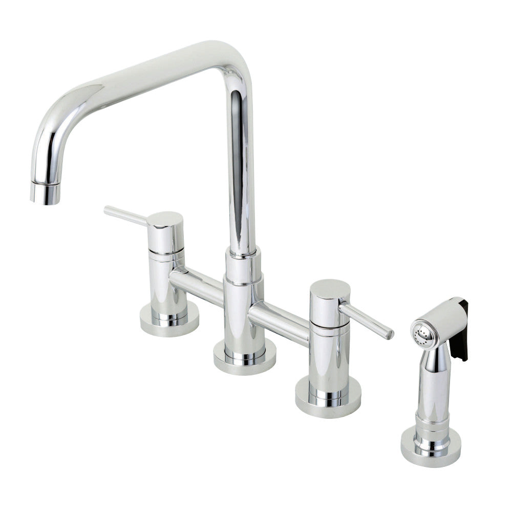 Kingston Brass Concord Two-Handle Bridge Kitchen Faucet with Brass Sprayer (KS8287DLBS) Polished Chrome