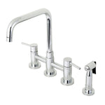 Kingston Brass Concord Two-Handle Bridge Kitchen Faucet with Brass Sprayer (KS8281DLBS) Polished Chrome