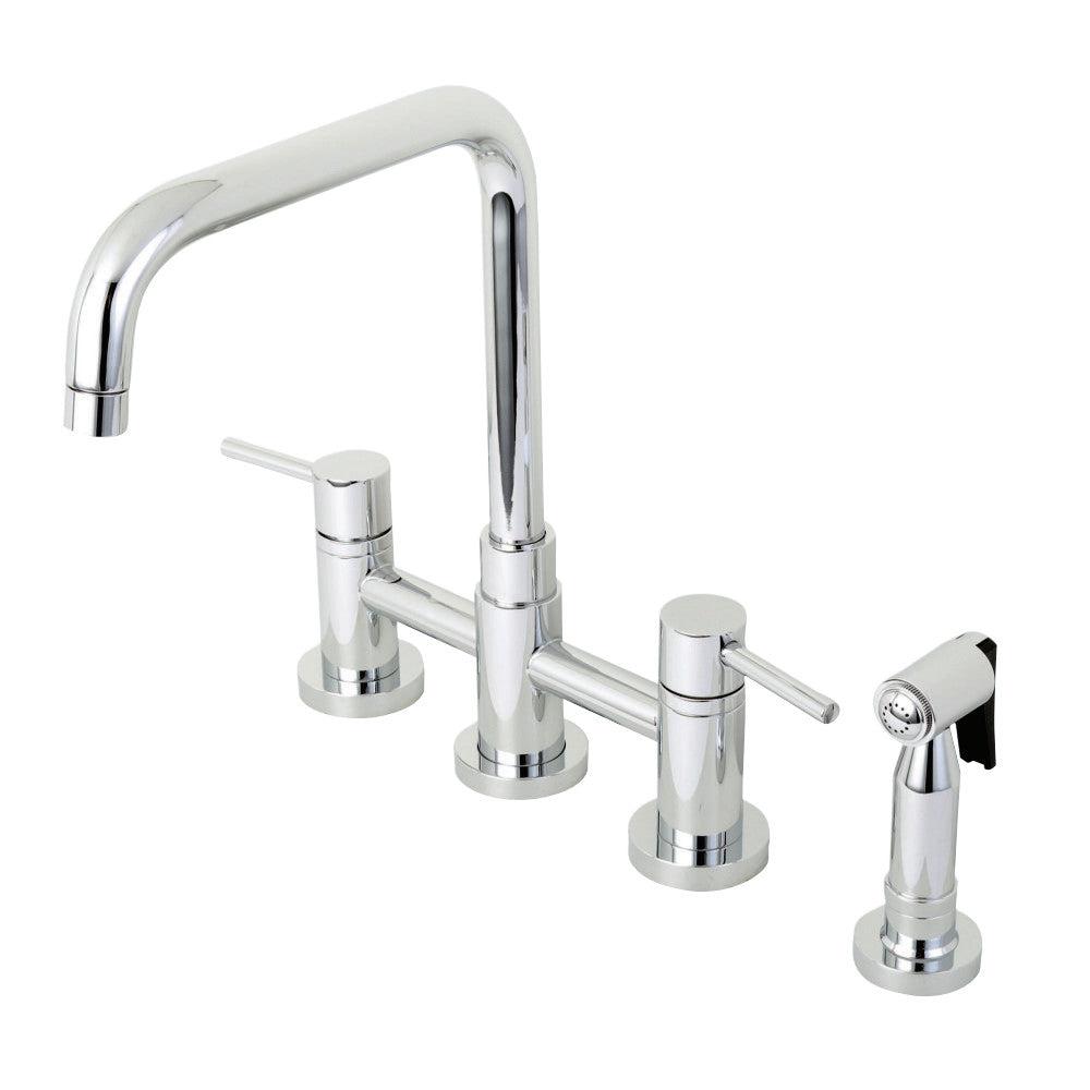 Kingston Brass Concord Two-Handle Bridge Kitchen Faucet with Brass Sprayer (KS8281DLBS) Polished Chrome