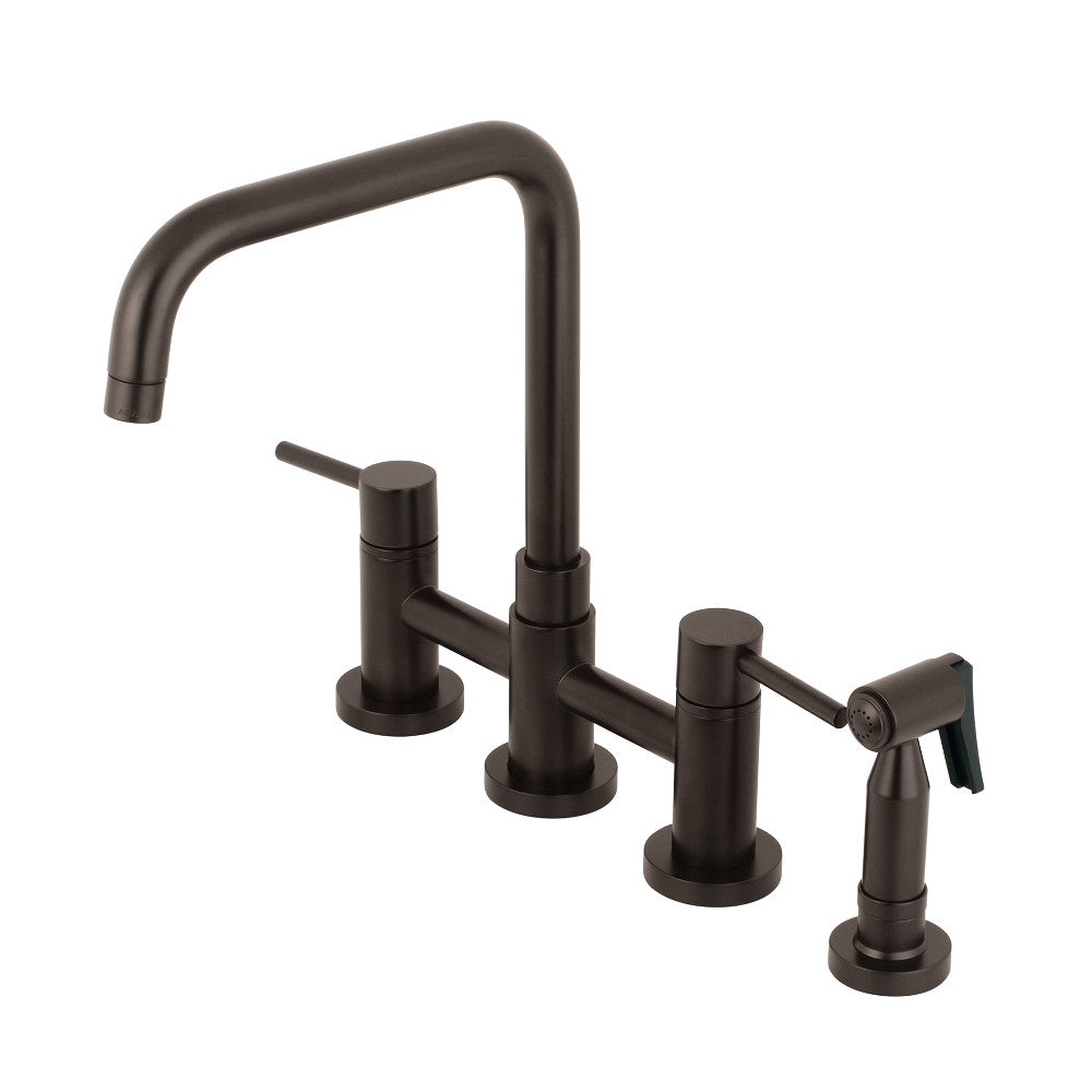 Kingston Brass Concord Two-Handle Bridge Kitchen Faucet with Brass Sprayer (KS8287DLBS) Oil Rubbed Bronze