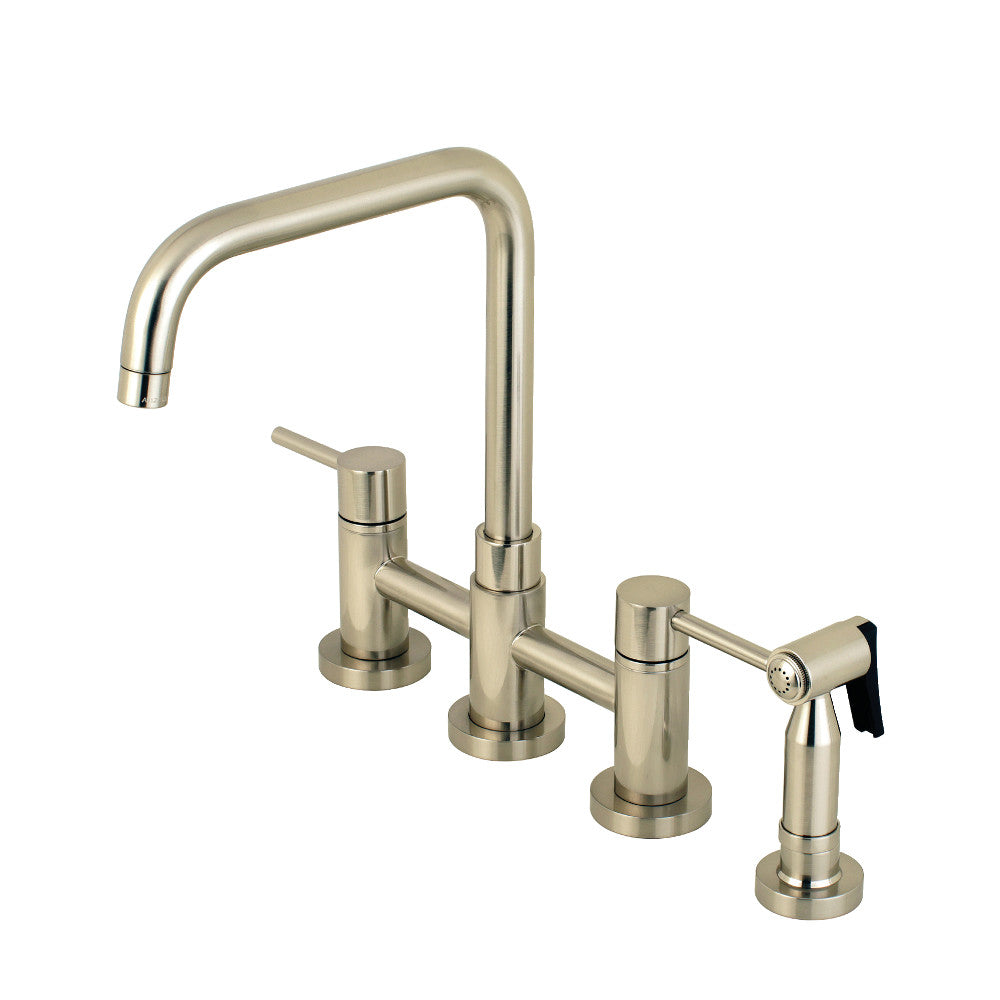 Kingston Brass Concord Two-Handle Bridge Kitchen Faucet with Brass Sprayer (KS8287DLBS) Brushed Nickel