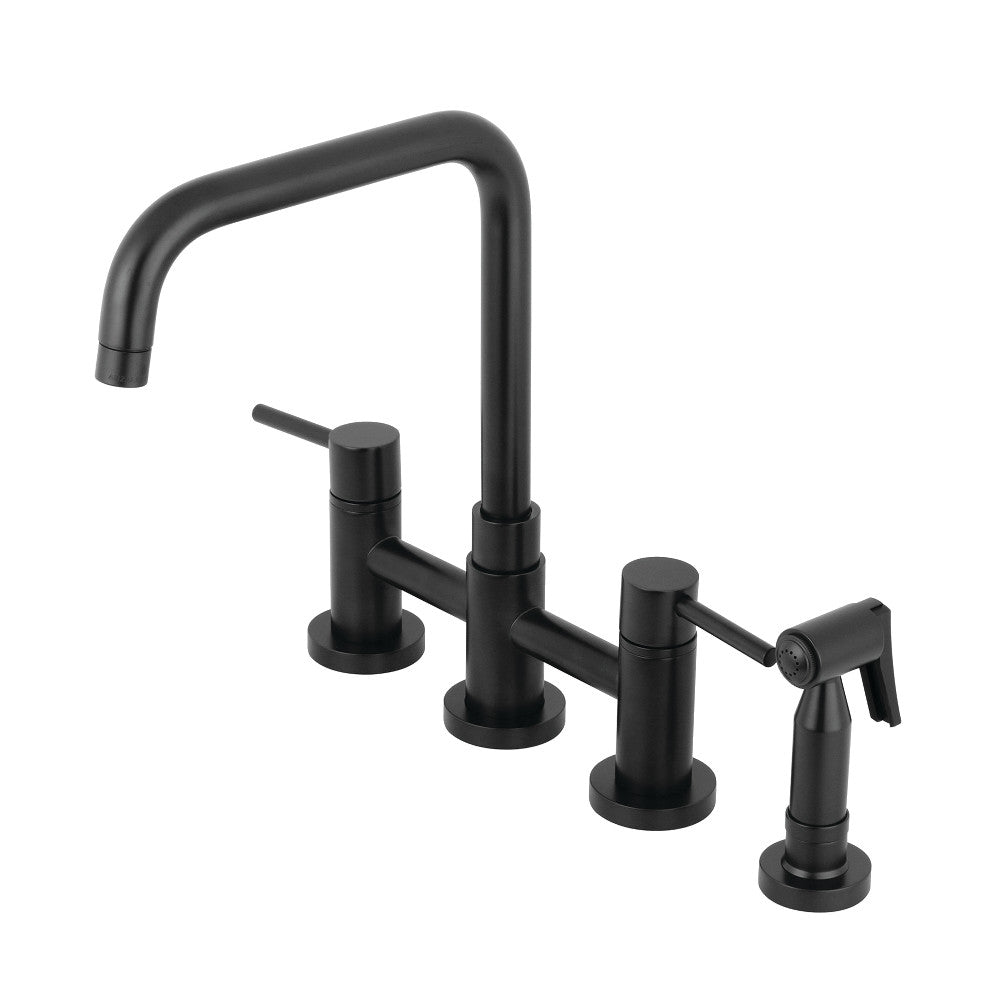 Kingston Brass Concord Two-Handle Bridge Kitchen Faucet with Brass Sprayer (KS8287DLBS) Matte Black