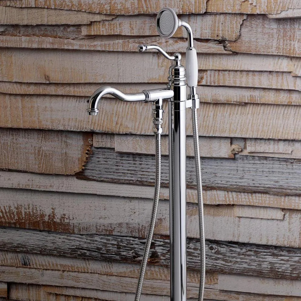 Kingston Brass English Country Freestanding Tub Faucet with Hand Shower (KS7131ABL) Polished Chrome