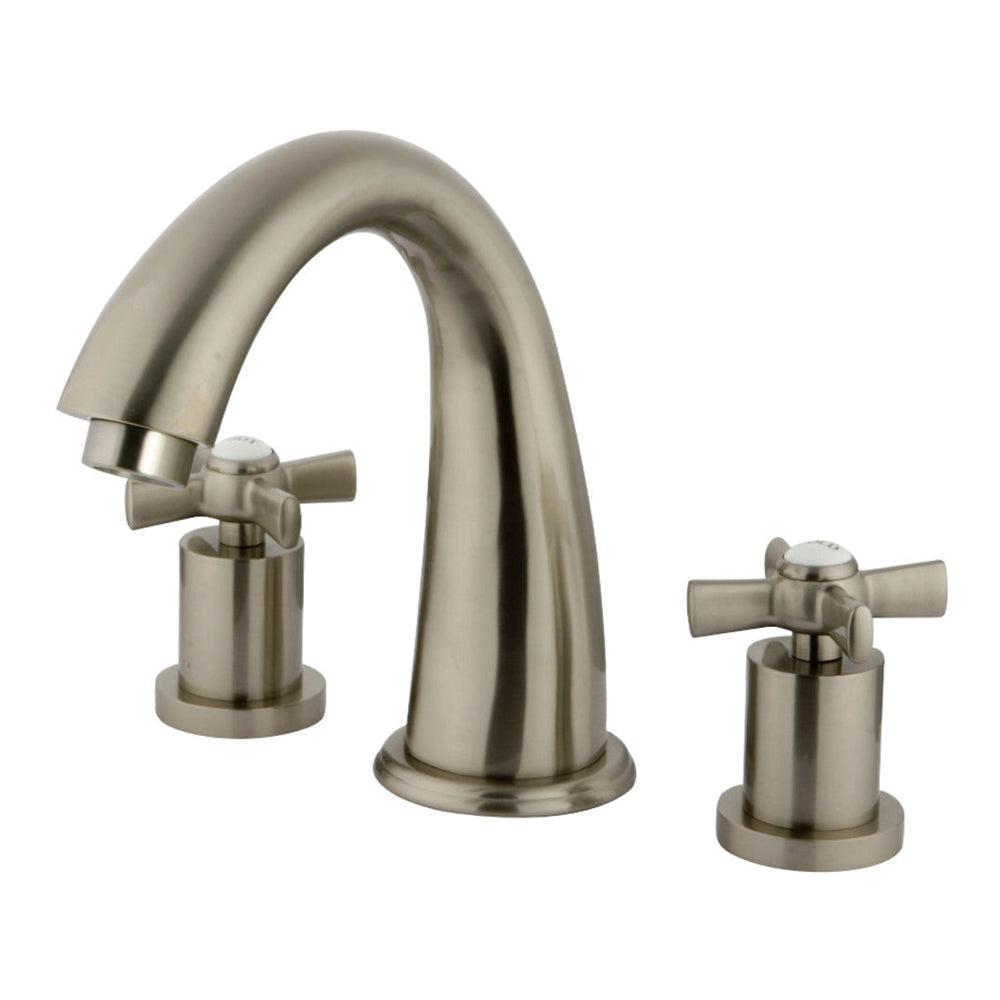 Kingston Brass Millennium Two-Handle 3-Hole Deck Mount Roman Tub Faucet in Brushed Nickel (KS2368ZX) main image.