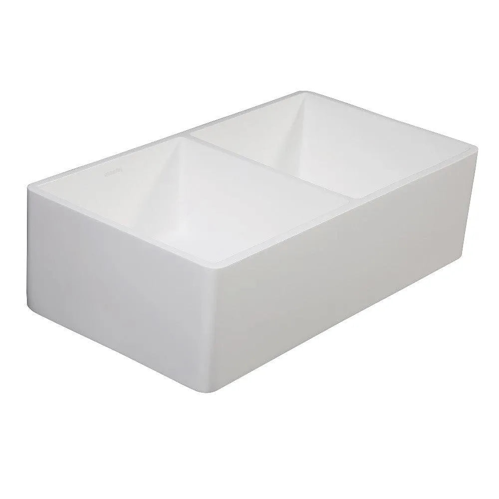 Kingston Brass Solid Surface Double Bowl Farmhouse Kitchen Sink, Matte White 