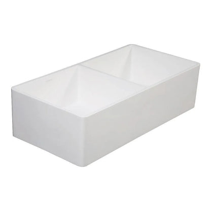 Kingston Brass Solid Surface Double Bowl Farmhouse Kitchen Sink, Matte White Matte White